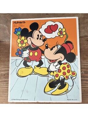 Playskool Mickey & Minnie Mouse 7 Pc Vintage Wooden Board Puzzle Disney